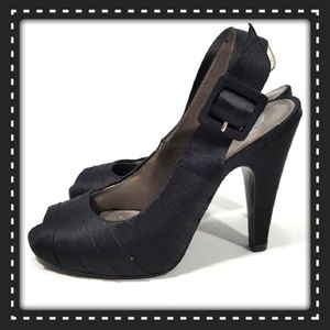 Nina Size 6 Black Heels Peep Toe Slingback